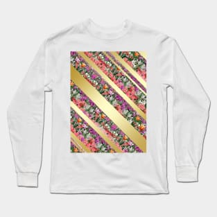 Beautiful Spring Flowers with gold stripes luxury design Holiday Boho style Long Sleeve T-Shirt